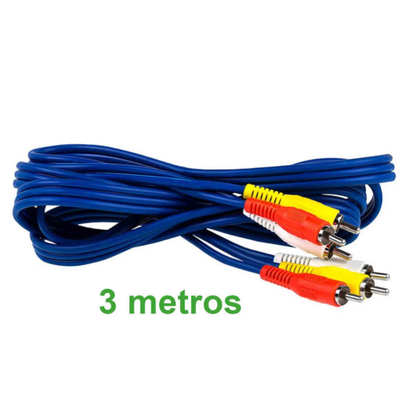 cabo 3 rca azul para tv, dvp player, video cassete, projetor