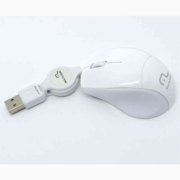 Mini mouse fit, anatômico, ergonômico, branco, cabo retrátil, USB