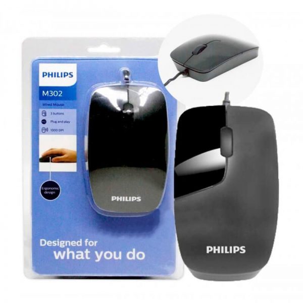 mouse philis m302 preto USB tamanho normal ambidestro