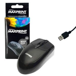 Mouse usb com fio modelo clássico, preto, com 3 botões – Maxprint