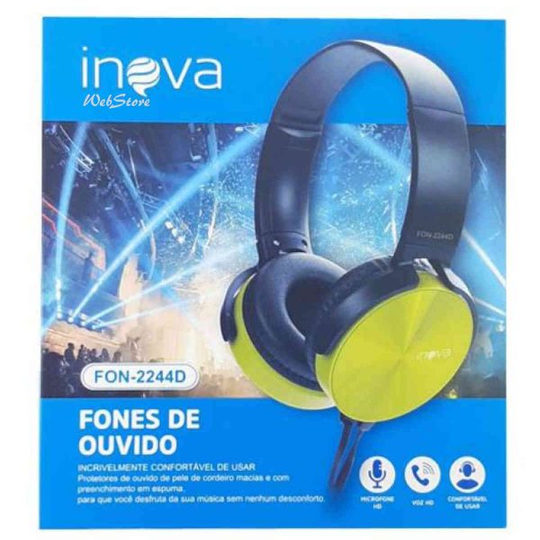 fone para celular dobrável inova fon-2244D amarelo dourado, com microfone e atendimento de chamadas