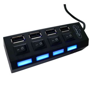 hub usb 2.0 4 portas boltões liga e desliga e led indicador