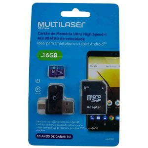 Cartão de memória 16gb MicroSD Multilaser Classe 10 e Adaptadores