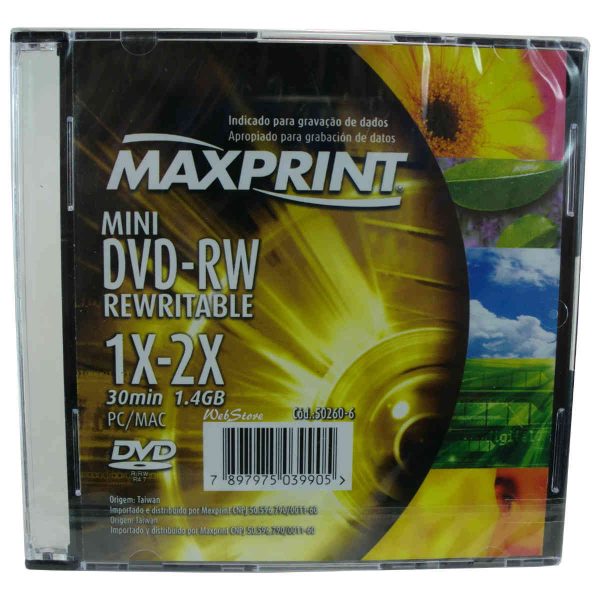 Mini DVD-rw DVD virgem e regravável tamnho mini