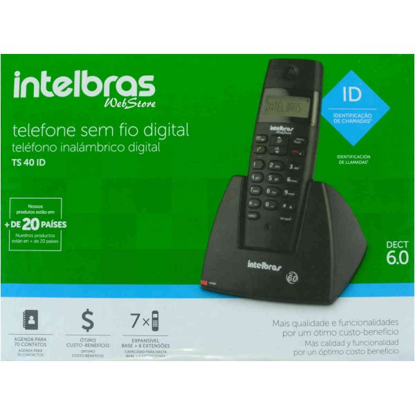 telefone sem fio intelbras com identificador de chamadas, memória de ligações realizadas e recebidas, discagem rápida