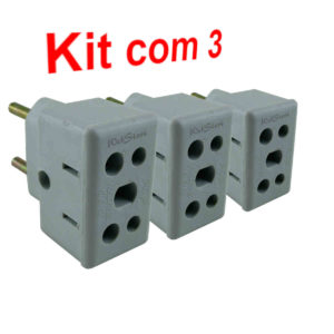 Adaptador de tomadas universal 10a 20a amperes 2 e 3 pinos - kit com 3 adaptadores