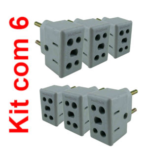 Adaptador de tomadas universal 10a 20a amperes 2 e 3 pinos - kit com 6 adaptadores