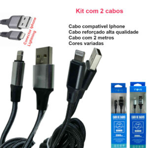 Cabo USB IPhone carregador e dados para celular – Kit de cabos 2 metros