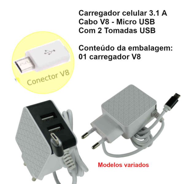 Carregador de celular inteligente com 2 usb