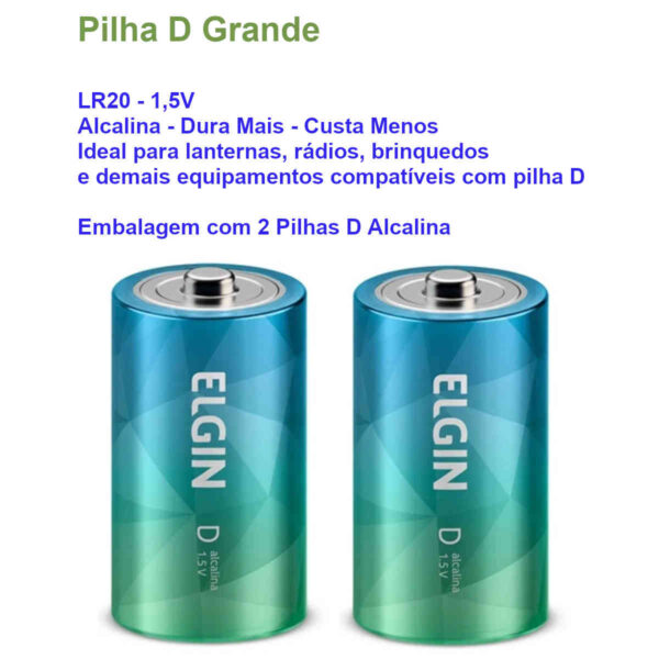 Pilha D Grande Alcalina Elgin