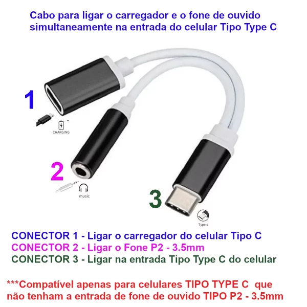 Adaptador tipo c para P2 com dupla função