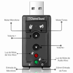 Placa de som USB externa 7.1 –  Adaptador Placa De Som Usb Áudio Notebook Pc