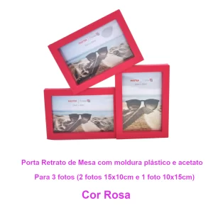 Porta Retrato Mesa Rosa para 3 fotos
