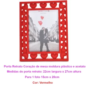 Porta retrato de mesa para fotos corações Vermelho