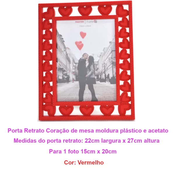 Porta Retrato Corações cor Vermelho Namorados