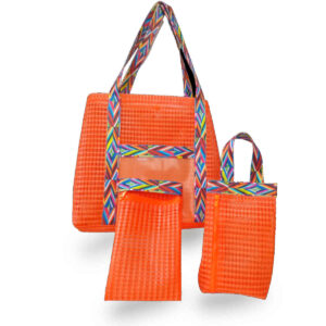 Bolsa de Praia Laranja em treliça com Necessaire e Carteira