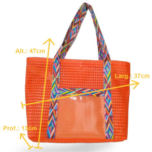 Bolsa de Praia Laranja em treliça com Necessaire e Carteira