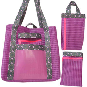 Bolsa de Praia Lilás em treliça com Necessaire e Carteira