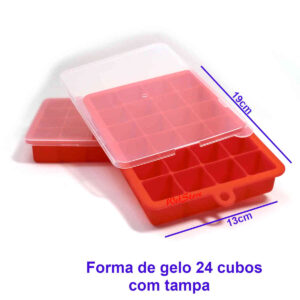 Forma de Gelo 24 cubos em silicone com tampa