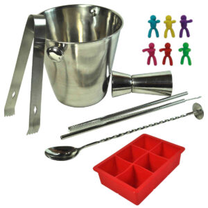 Kit de Bar Profissional de Aço Prata + Balde de gelo – Kit com 14 Peças
